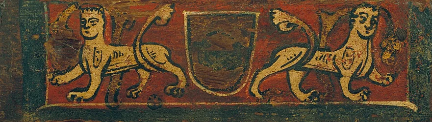 Petit panneau de plafond à caissons avec armoiries et manticores